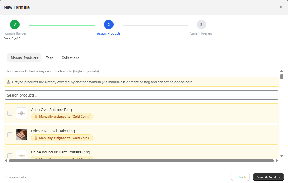 Assigning Formula to Products
